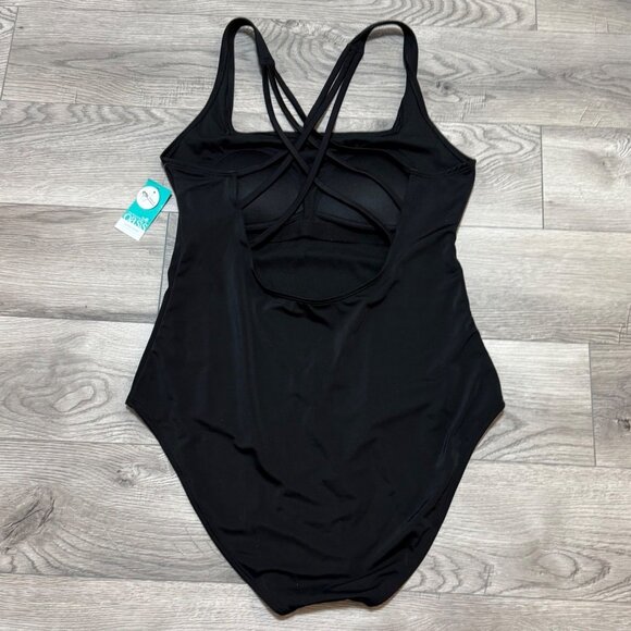 Oasis Black One Piece Swimsuit Sz XL Strappy Cross Back Bathing Suit Beach Pool - Picture 14 of 14